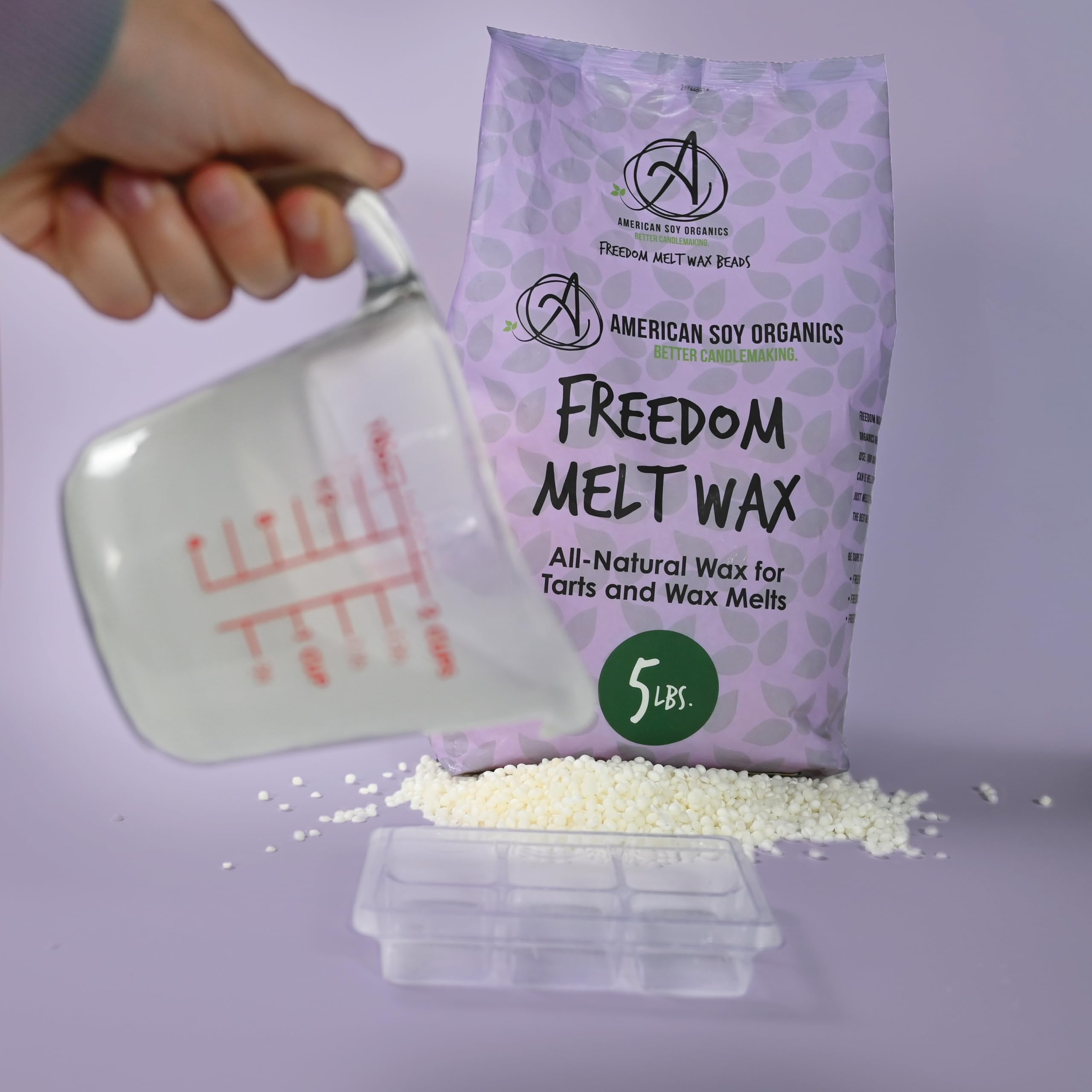 American Soy Organics - Freedom So - Cuentas de Cera para derretir - Cuentas de Cera de Soja para microondas - Suministros de fabricación de Soja de Primera Calidad (Bolsa de 5 Libras)