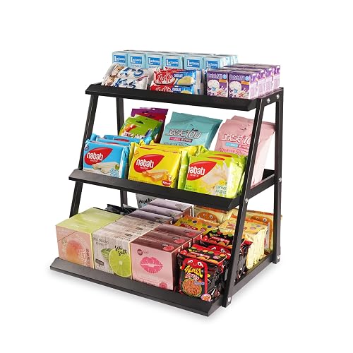 WWN 3-Tier Candy Display - Multi-Functional Counter Snack & Chip Holder for Stores - Cupcake Display Stand (Black) - Black