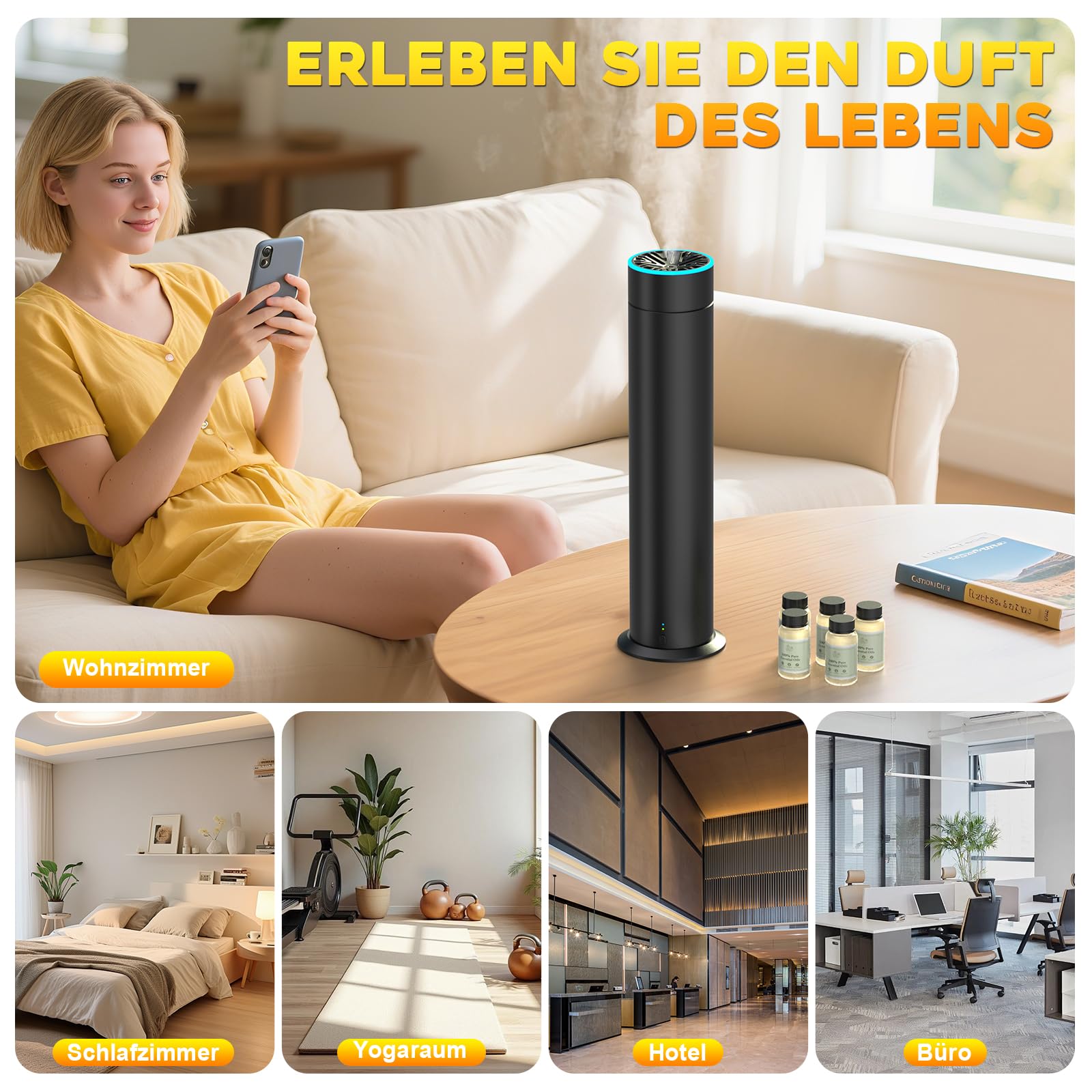 Wasserloser Aroma Diffuser Set, ShinePick Smart Aroma Diffusor Wasserlos Ätherische Öle Diffuser Ohne Wasser Duftdiffusor Luxus Raum Luftdiffusor mit 5 Flaschen Ätherischer Öl
