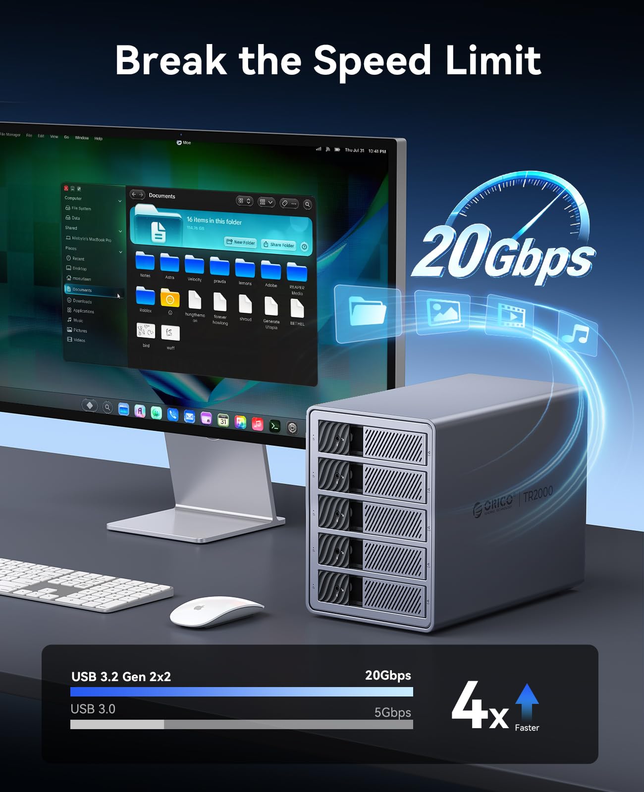 ORICO Obudowa dysku twardego RAID 5 Bay 20 Gb/s, ogromna pojemność 130 TB
