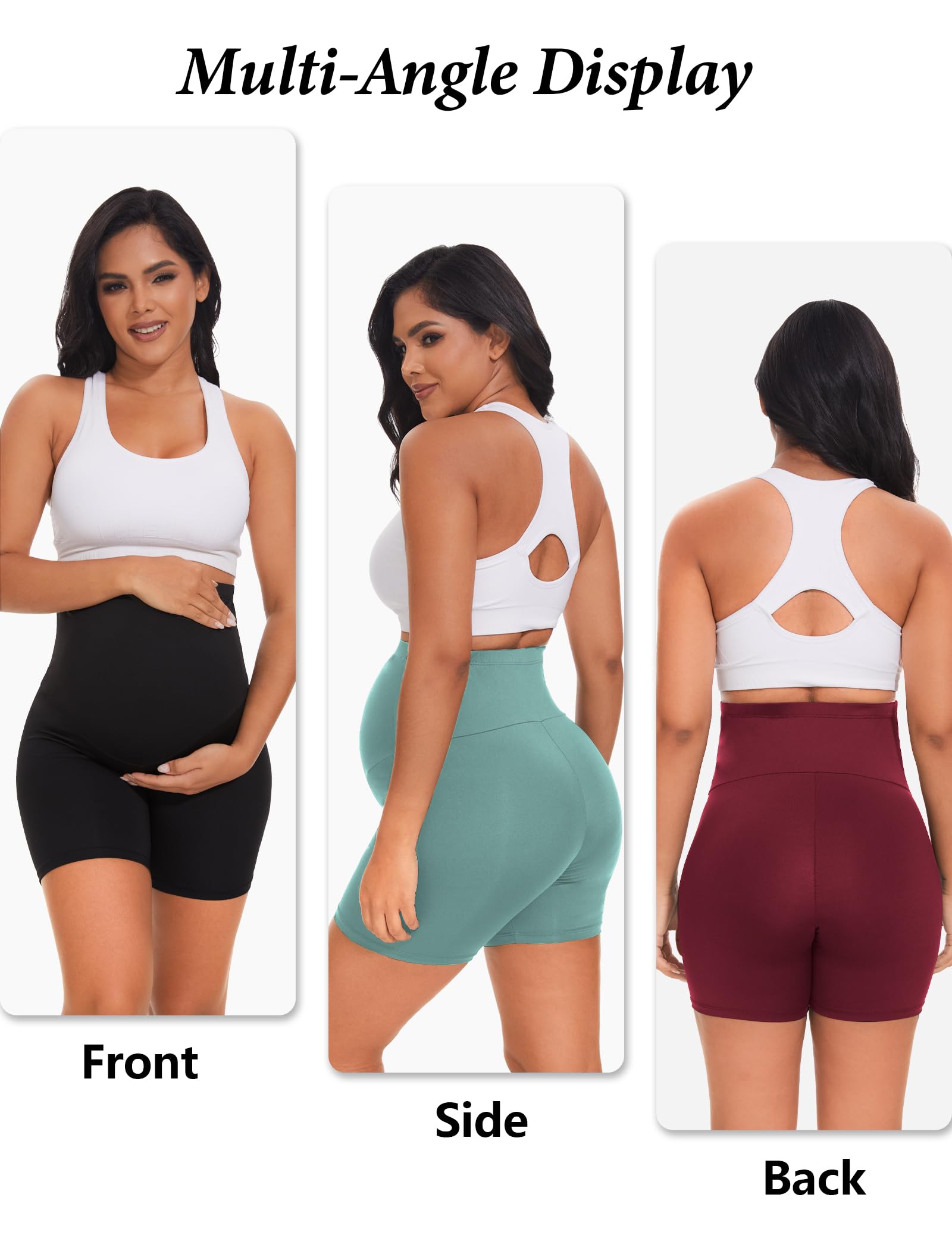 Dalavch Lot de 3/4 shorts de yoga de maternité au-dessus du ventre pour femme - Short de grossesse - Pour motard, entraînement, athlétique actif - 12,7 cm