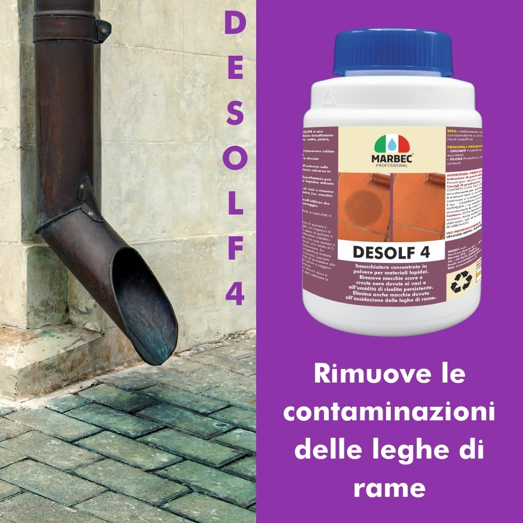MARBEC DESOLF4 1KG Smacchiatore per la rimozione delle macchie dei vasi e dell'umidità di risalita su cotto, pietre e materiali lapidei