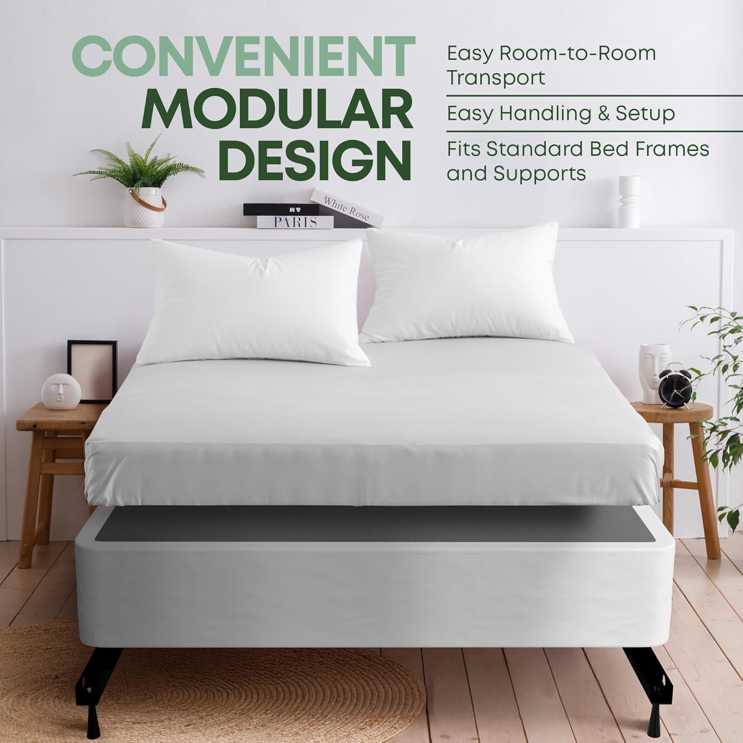 Treaton, Unassembled King Box Spring for King Bed – 10-Inch Wood Box Spring Only – Amish Made in USA – Quiet Noise-Free Replacement Mattress Foundation – Packed Flat, Easy Assembly (White)