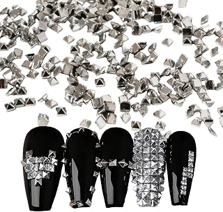 600pcs Nail Studs for Nails Art Silver Mini Square Spikes Punk Goth Spinning Stud Charms Tiny Metal Spike Studs with Rhinestones Vintage Western Piercing Nail Accessories for Women