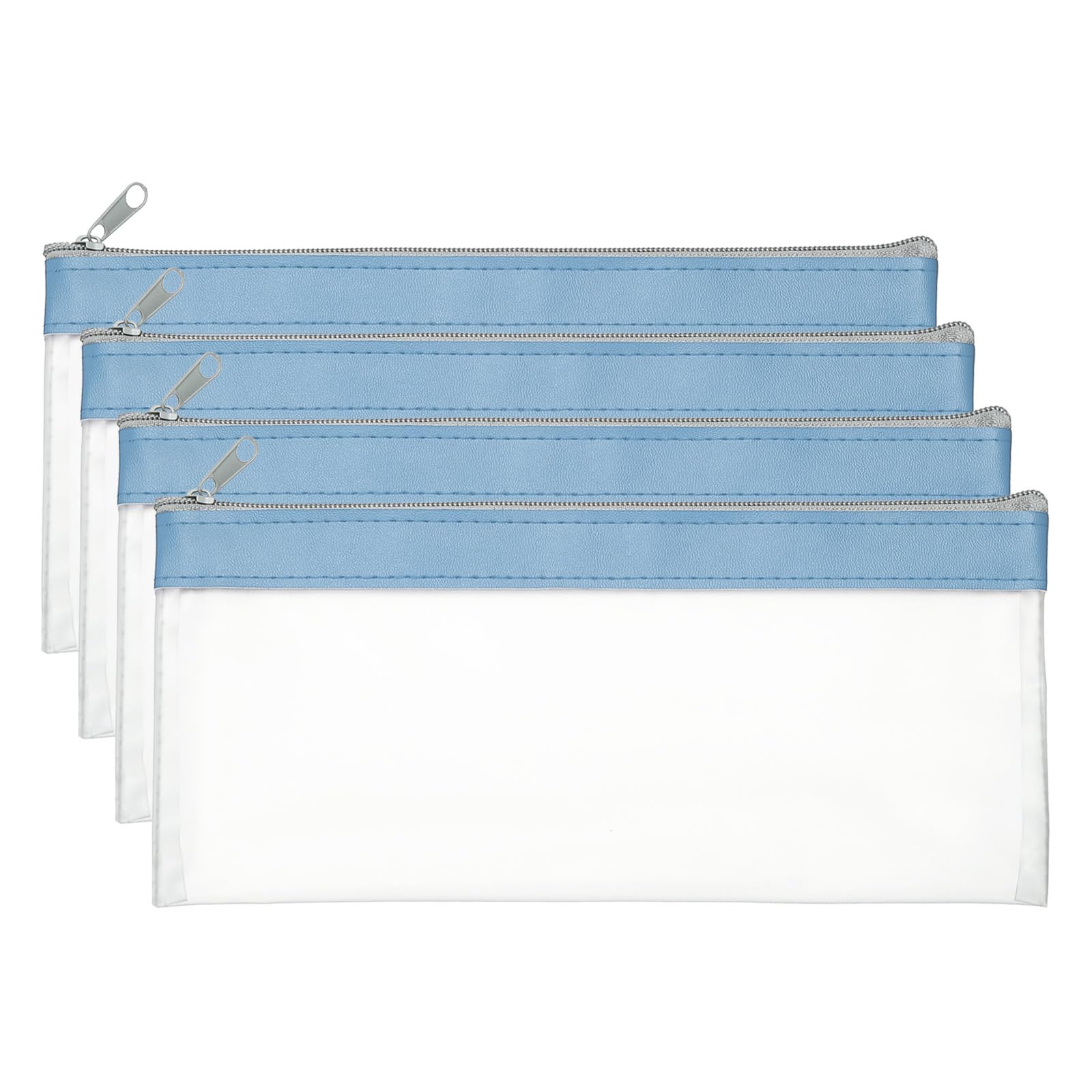 PATIKIL 8.7x3.9 Inch Money Bags with Zipper, 4 Pcs Clear PVC Cash Deposit Bank Pouch Envelopes Makeup Bag Check Wallet for Coin Cosmetics Bill, Haze