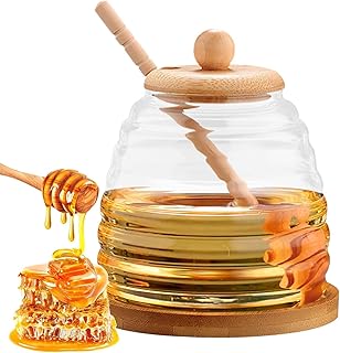 500ml Glass Honey Jar with Natural Wood Lid and Honey Dipper