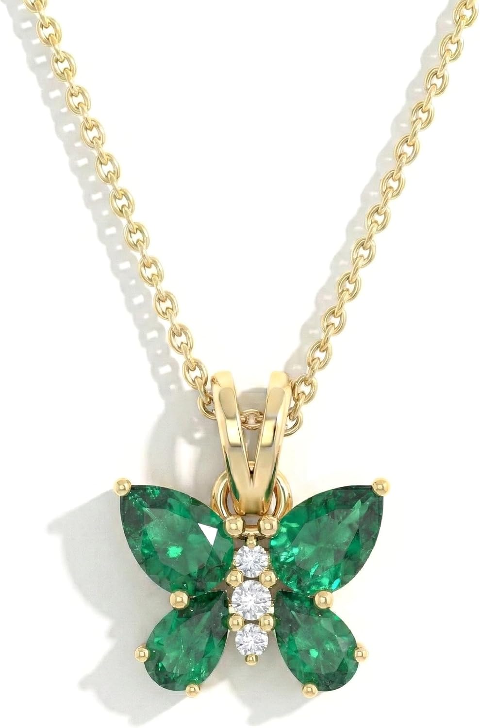 GOODSTONE JEWELS 14K Yellow Gold Butterfly Pendant Necklace for Women | Size 16+2 Inch Cable Chain with Lobster Clasp | Natural Birthstone Jewelry Gift for Her