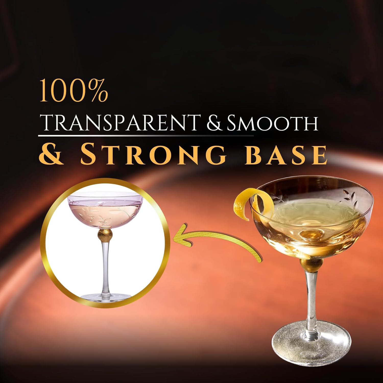 Art Deco Coupe Cocktail Glasses - Set of 4, 8oz Goblets for Champagne, Martini, Manhattan, Sidecar - Vintage Pink Crystal Glassware with Gold Stems - Speakeasy Style, Elegant Entertaining (Blush Pink)