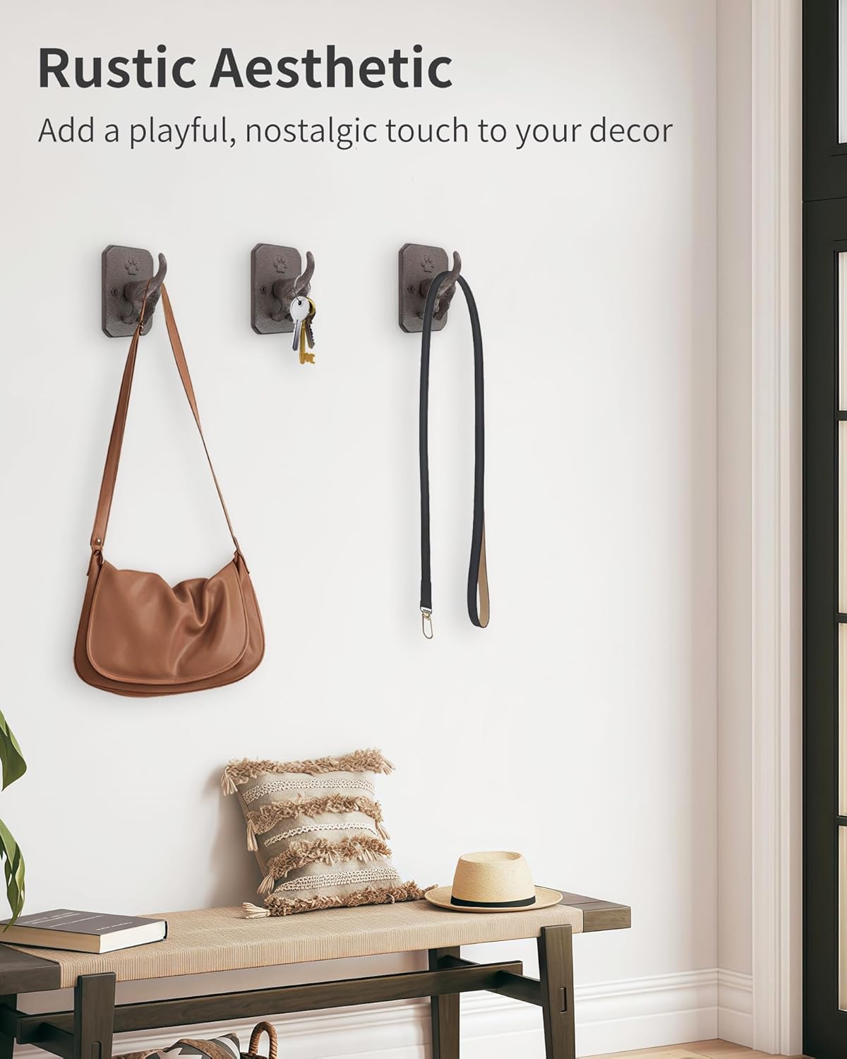 Cast Iron Dog Tail Wall Hooks - Heavy Duty Rustic Dog Leash Holder, Wall Mount Coat Hook for Hanging Key Towel Collar, Decorative Puppy Butt Paw Hanger for Farmhouse Entryway Mudroom, 2 Pack