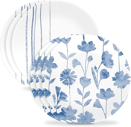 Miniatura 10 de Corelle 6 platos llanos de vidrio Vitrelle de 10.25 pulgadas, ligeros, resistentes a astillasarañazos, rayas botánicas