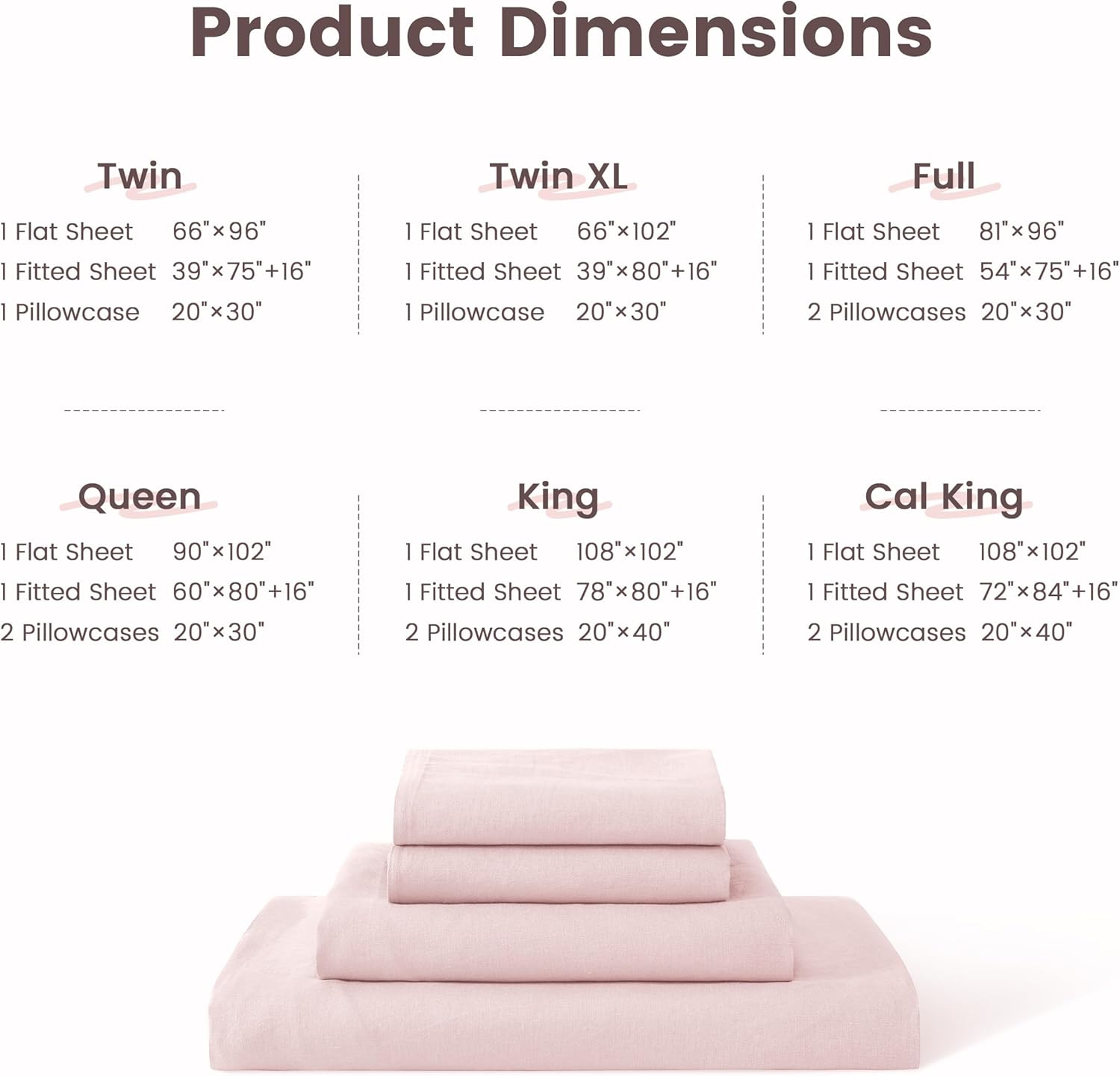 Linen World King Size Linen Sheet Set – 4Pcs Solid Color 100% Natural Flax Bedding Sheets, Soft & Breathable, 16" Deep Pocket, All-Season Comfort (Baby Pink)