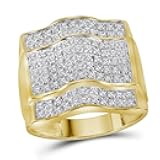 Dazzlingrock Collection 10kt Yellow Gold Mens Round Diamond Arched Square Cluster Ring 1.00 ctw