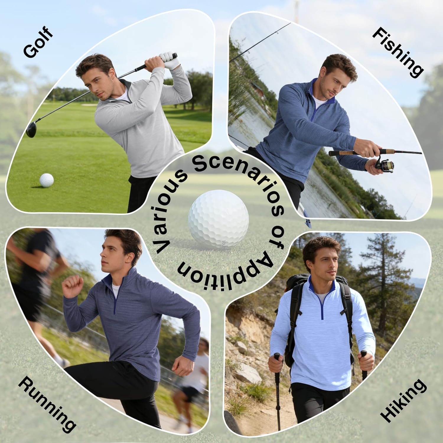 Mens Quarter Zip Golf Pullover - Long Sleeve, Striped, UPF 50+, Dry-Fit with Collar for Running & Casual - Image 6