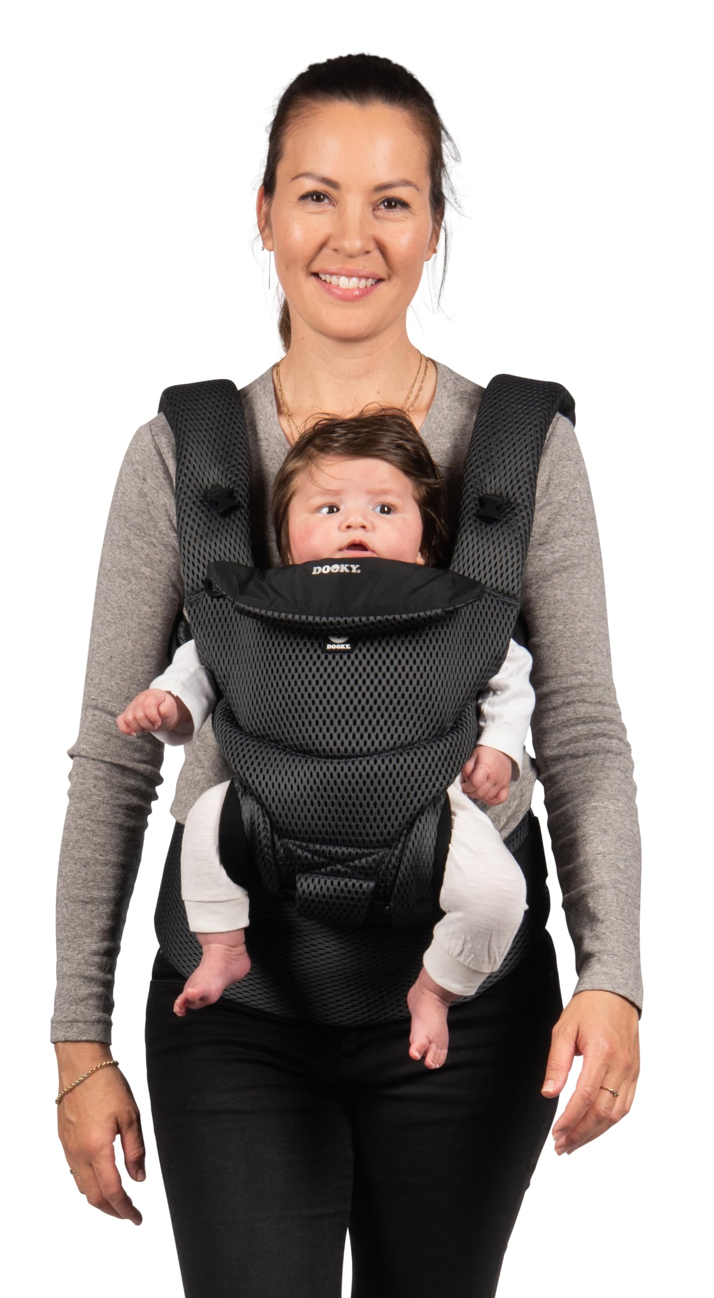 Dooky Urban Comfort - Portabebés ergonómico (apto desde el nacimiento 0-3 años y 3,5-15 kg, material transpirable, tres opciones de transporte diferentes), color negro