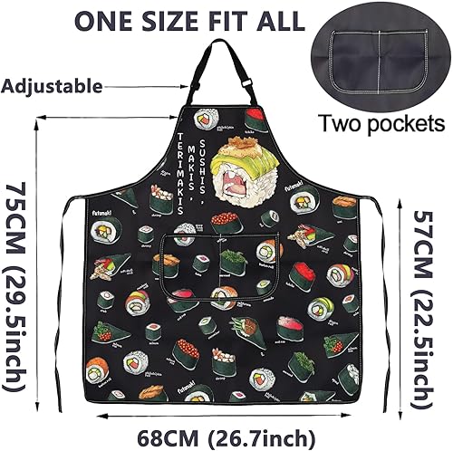 Miniatura 2 de CMNIM Delantales japoneses para sushi con bolsillos, para sushi, chef, para sushi, cocina, cocina japonesa, para regalar a los amantes del sushi