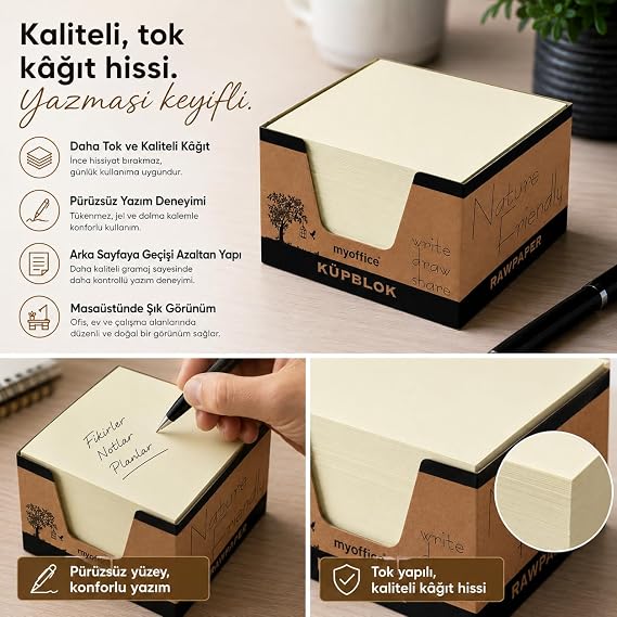 Etika Küp Bloknot Kraft Kutulu - Göz Yormayan Kaliteli Kağıt - 8x8 cm - Ofis ve Ev için Pratik Not Kağıdı