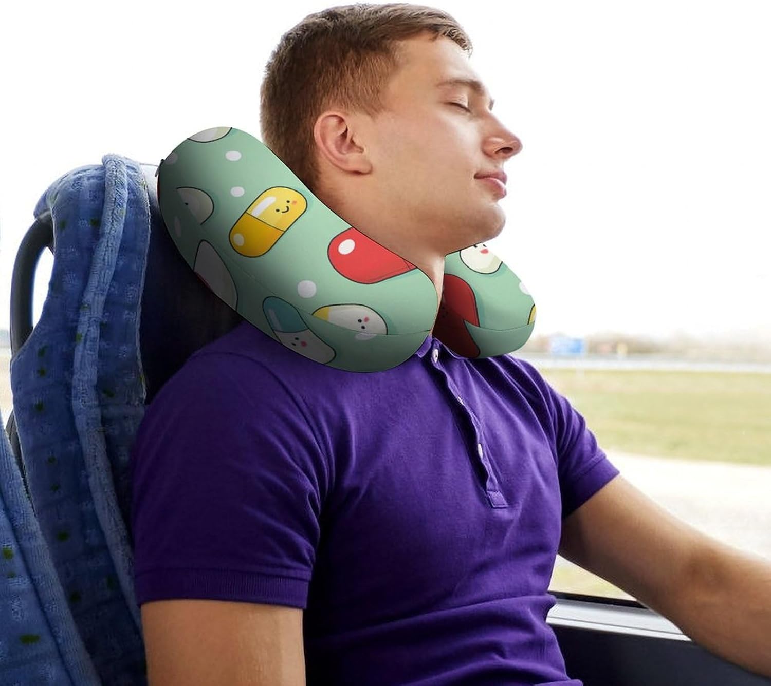 Pill Capsules Pattern Memory Foam Pillows U Shaped Travel Neck Pillow
