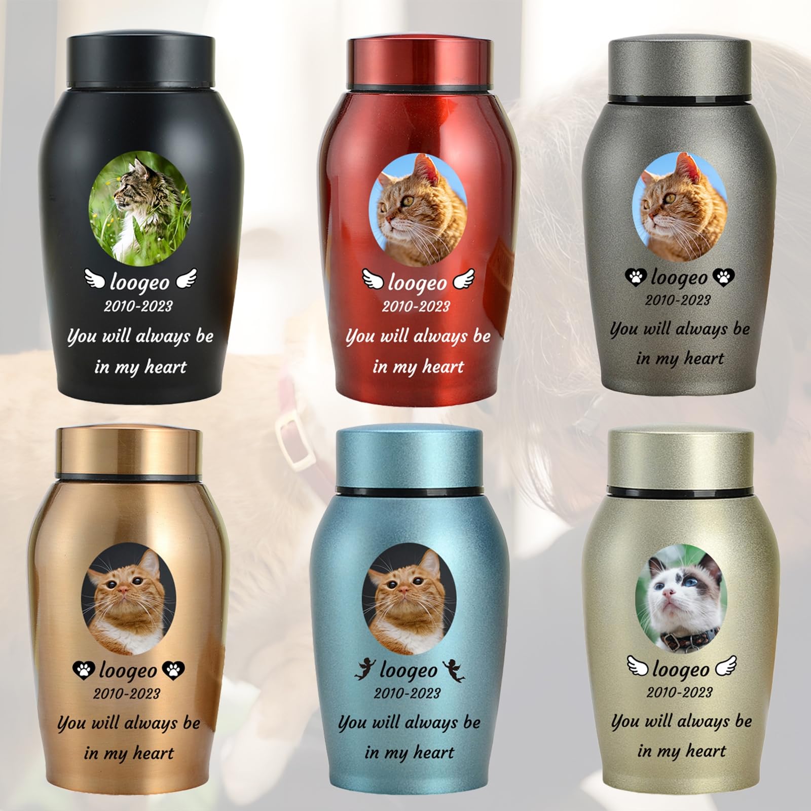Haustier Urnen für Katzen Asche personalisiert, Katze Urnen für Asche anpassbar, Edelstahl Katze Einäscherung Urnen Katze Memorial Keepsake Urnen,Schwarz