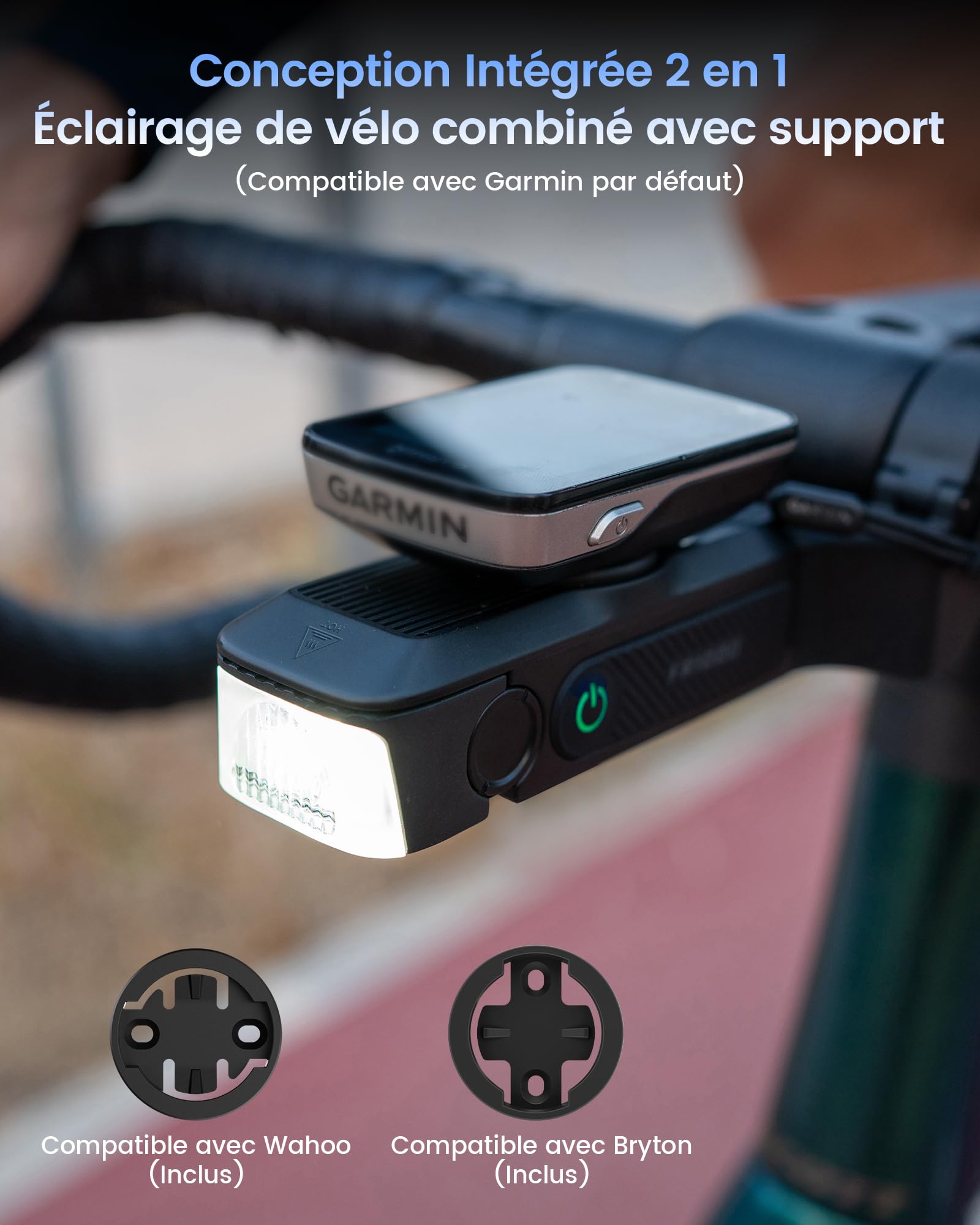 RAVEMEN FR1000 1000 Lumens Phare Avant pour Un éclairage Nocturne et Une Visibilité Diurne Compatible avec Garmin/Wahoo/Bryton Compteurs Vélo, éclairage et Support intégrés, Marche/Arrêt Automatique