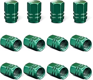 Ziciner 12 PCS Car Tire Valve Stem Caps, Aluminum Alloy Wheel Valve Covers with Rubber O-Ring, Corrosion Resistant Leak-Proof Tire Air Cap Set, Universal for SUV, Truck, Motorcycle, Bike (Green)