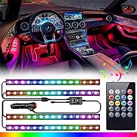 Luzes Interiores de Carro LED, 4 Peças, 48 Fitas Com Controle Remoto, Sincronização de Música, Mudança de Cor, RGB Sob o Painel, Iluminação