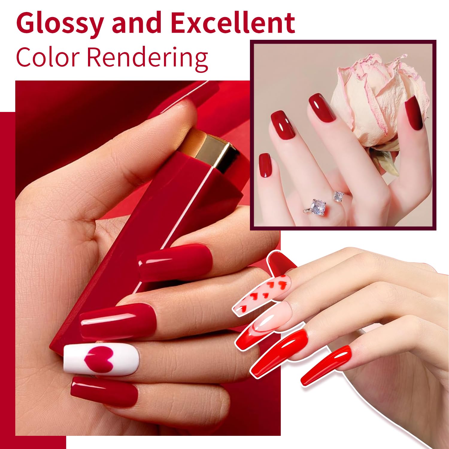 JR 9pcs 15ml Nail Gel Polish Bloody Mary Red Set UV Manicure Gel Nail Polish Kit Soak Off Polish Home DIY Gift J