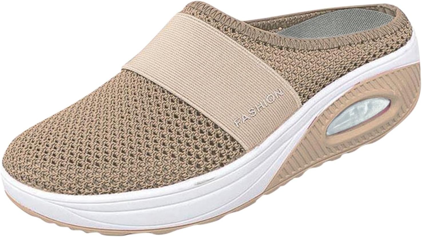 Women's Comfortable Slip On Trainers Mesh Lightweight Breathable Leisure Shoes Walking Shoes Hands-Free Sports Shoes Fitness Jogging Outdoor Gym A01 Khaki. 43/EU