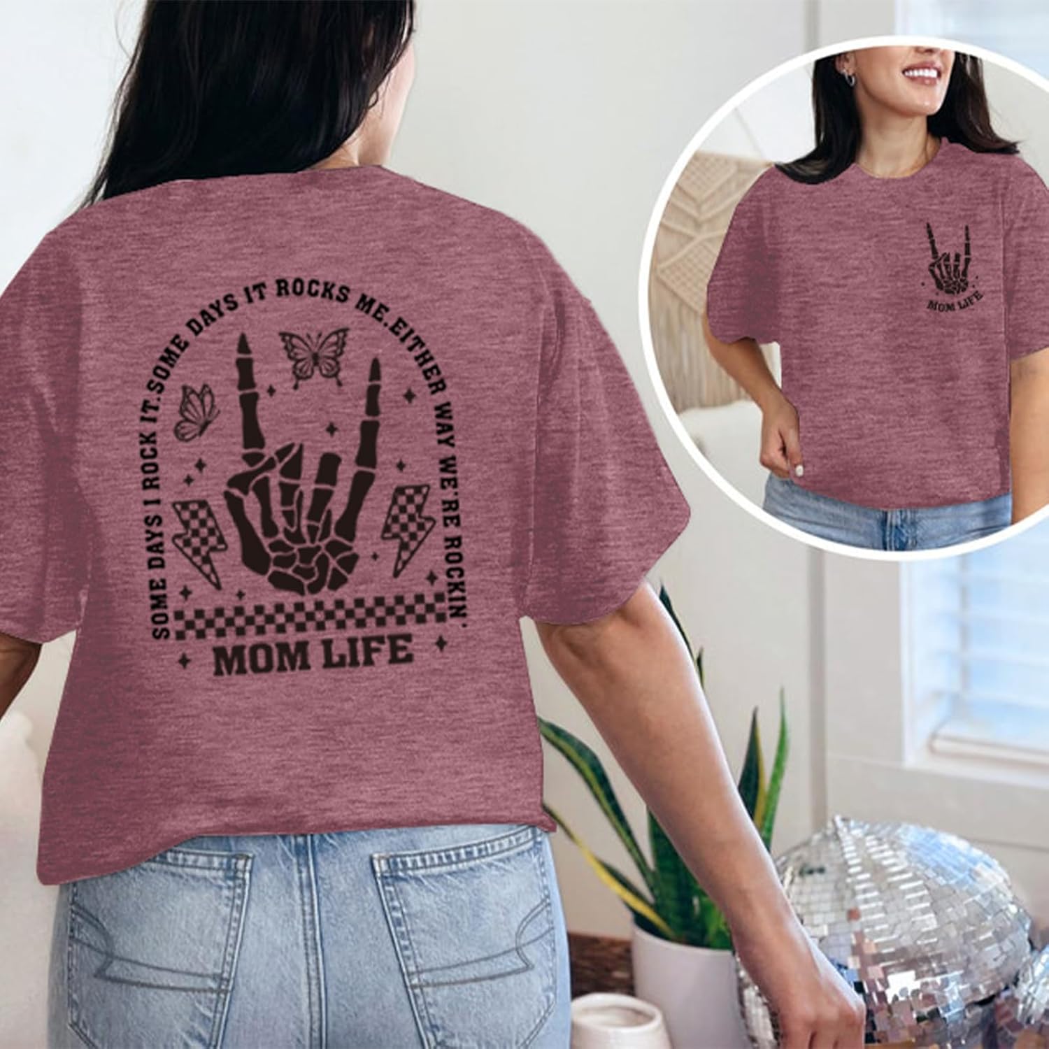 Mama Shirts for Women Mom Shirt Mom Life Crewneck T-Shirts Funny Mama Skeleton Rocker Graphic Tee Summer Pullove Tops - Image 4