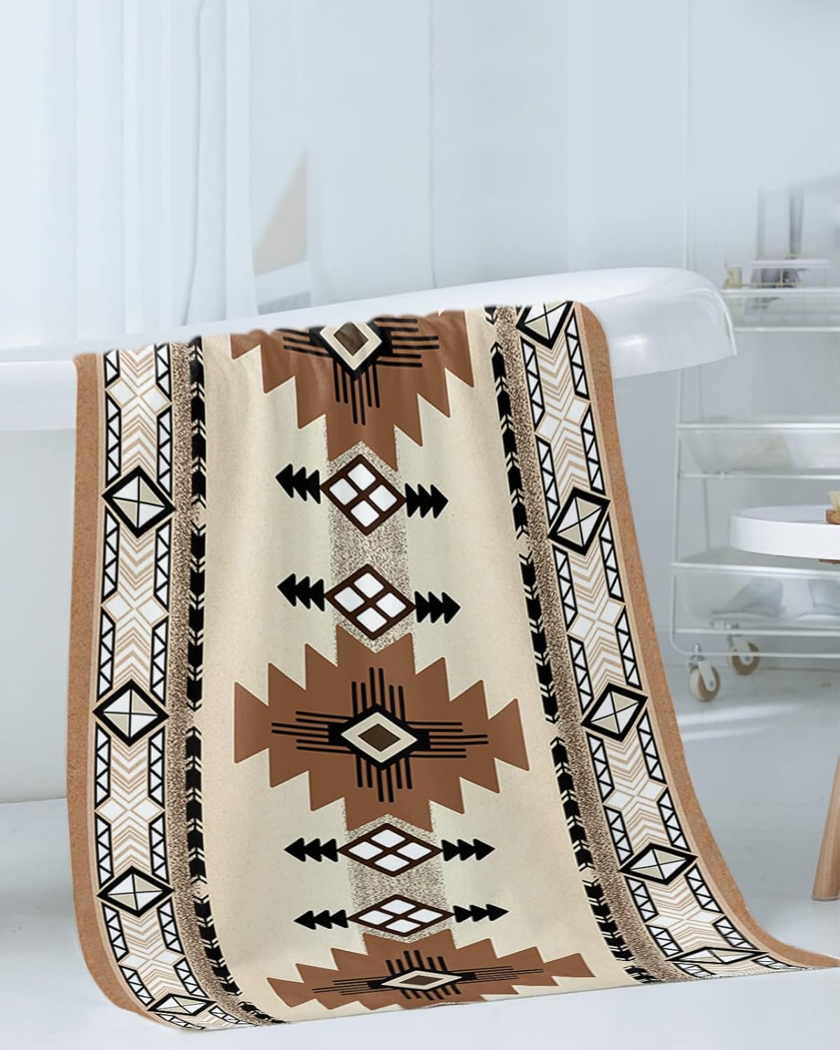 Bath Towel Sets,Retro Aztec Ethnic Tribal Totem Bathroom Towels Soft Hand Towel Washcloth Cotton Towel Set,Absorbent Soft Bath Set for Hotel Beach Pool Brown Black Art Towels