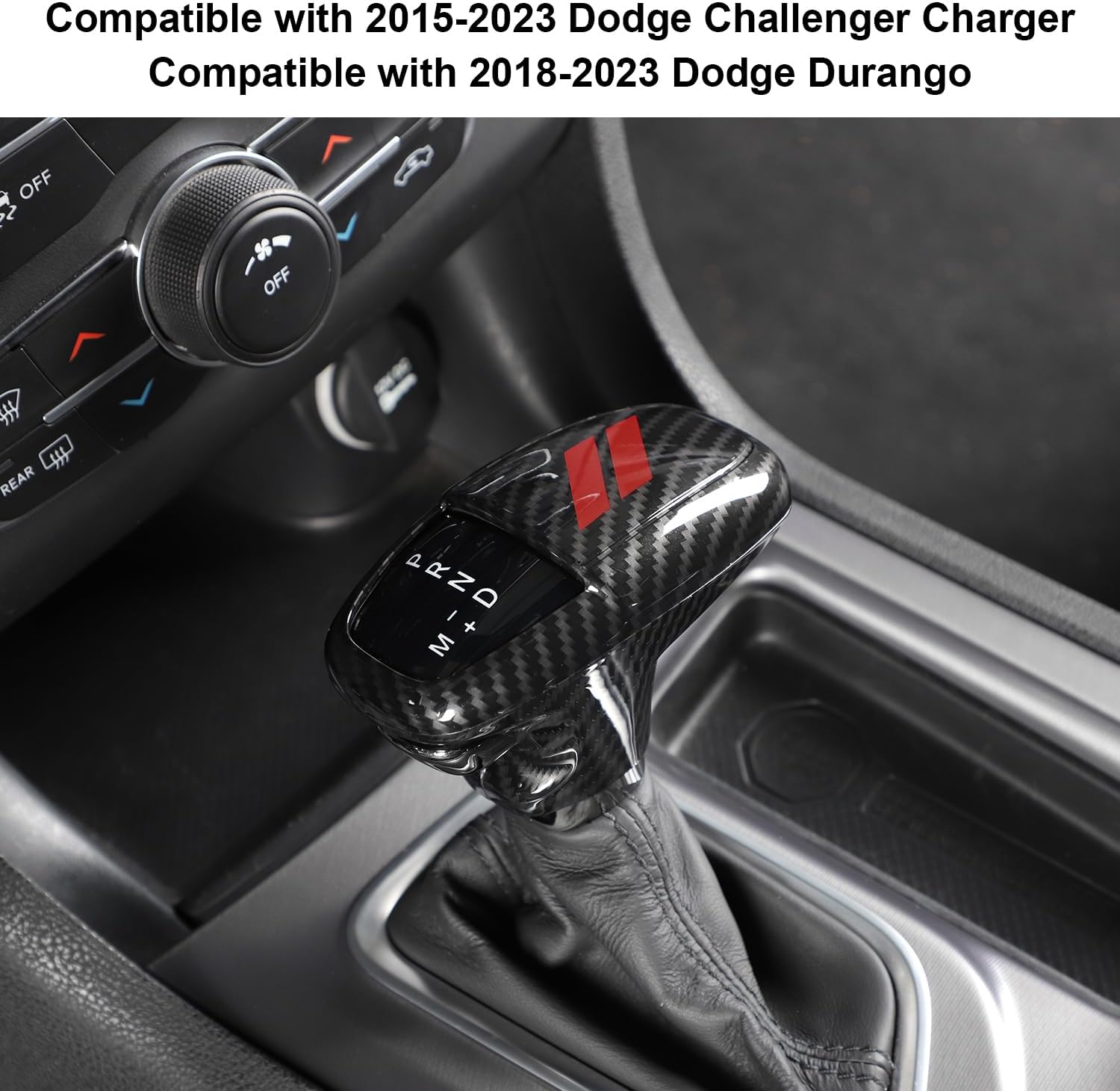 CheroCar for Dodge Gear Shift Knob Cover Trim Internal Accessories for 2015-2023 Dodge Challenger Charger,for 2018-2023 Dodge Durango (Carbon Fiber-Red)