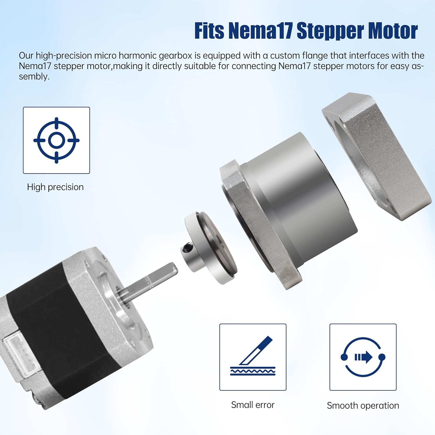 CNCTOPBAOS Micro Harmonic Gearbox Reducer Ratio 50:1,Ultra-Small Gear Drive Rotary Reduction Actuator for Robotic Arms Robot Joints with Flange Output Fit Nema17 42 Stepper Motor Backlash 20 Arcsec