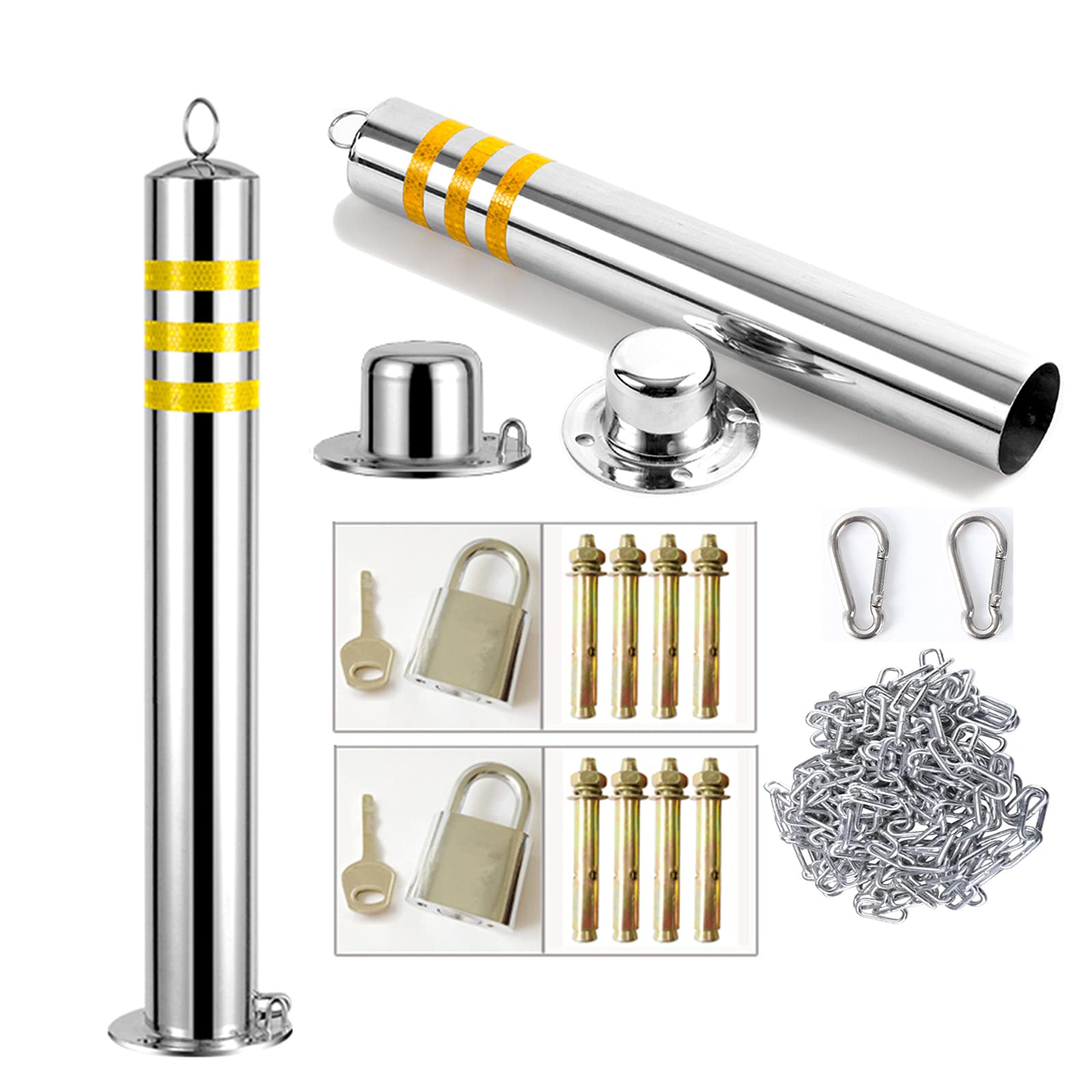 SnamicE 2 Parking Bollards Heavy Duty,Stainless Steel Parking Barrier Post,Detachable Locking Parking Bollard for Lane Security Pile,76×650mm