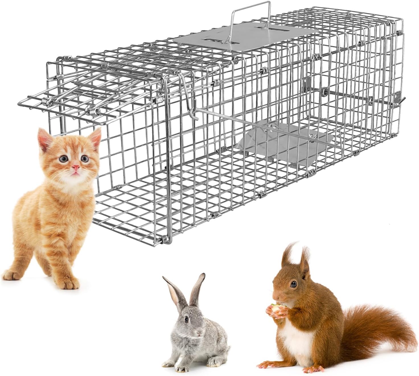 Live Animal Trap Cage, Folding Humane Cat Trap for Stray Cats, Cage Catch and Release for Small Squirrel Skunk Raccoons Beavers Groundhogs Foxes Armadillos, 23.3"x7.24"x7.72" 23.3x7.24x7.72"