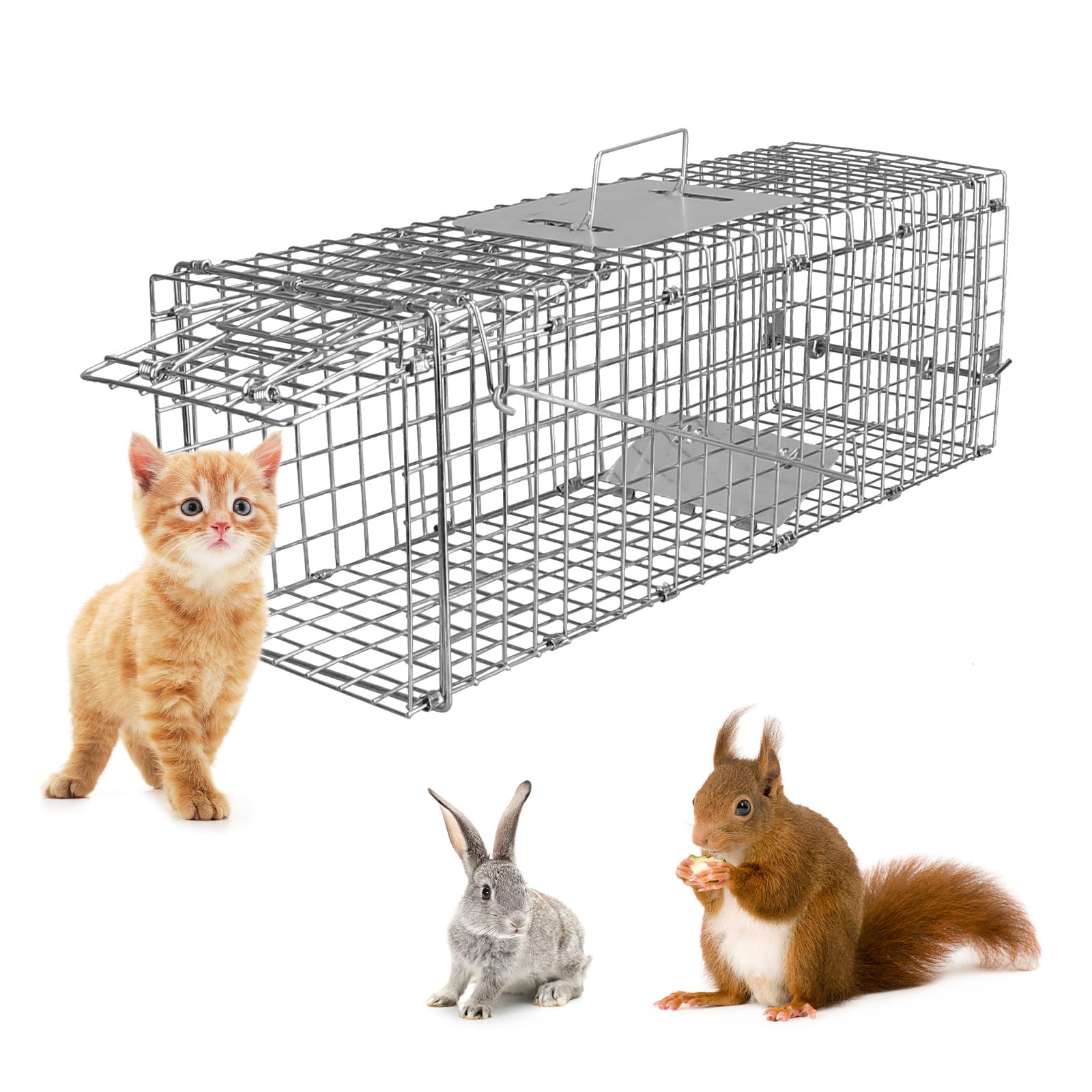Live Animal Trap Cage, Folding Humane Cat Trap for Stray Cats, Cage Catch and Release for Rabbits Squirrel Skunk Raccoons Beavers Groundhogs Foxes Armadillos, 23.3"x7.24"x7.72"