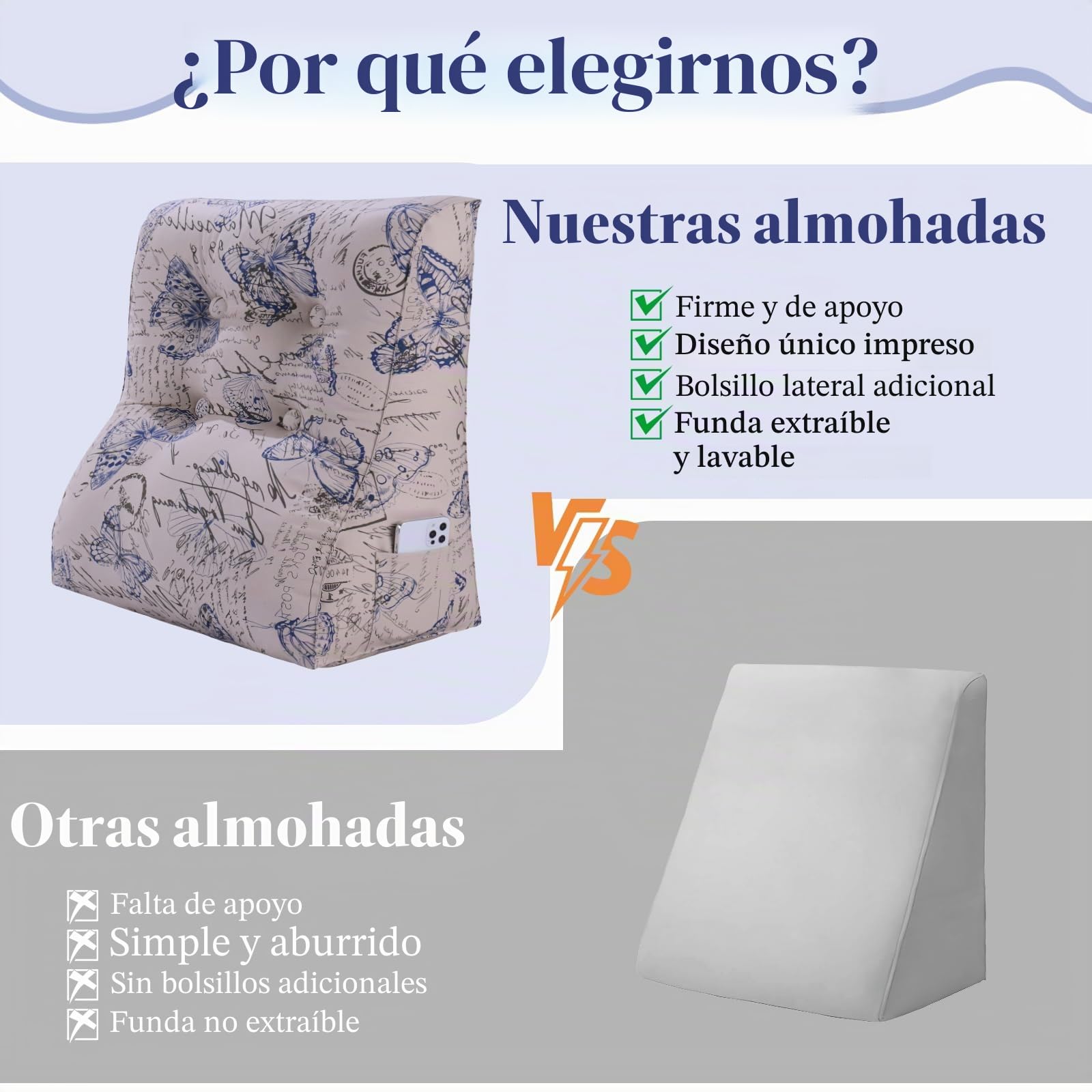 Almohada de Lectura Curva para Cama, Almohada de cuña para cabecera para Apoyo de Espalda, Almohada de Espalda para Sentarse en la Cama o el sofá, con Funda extraíble