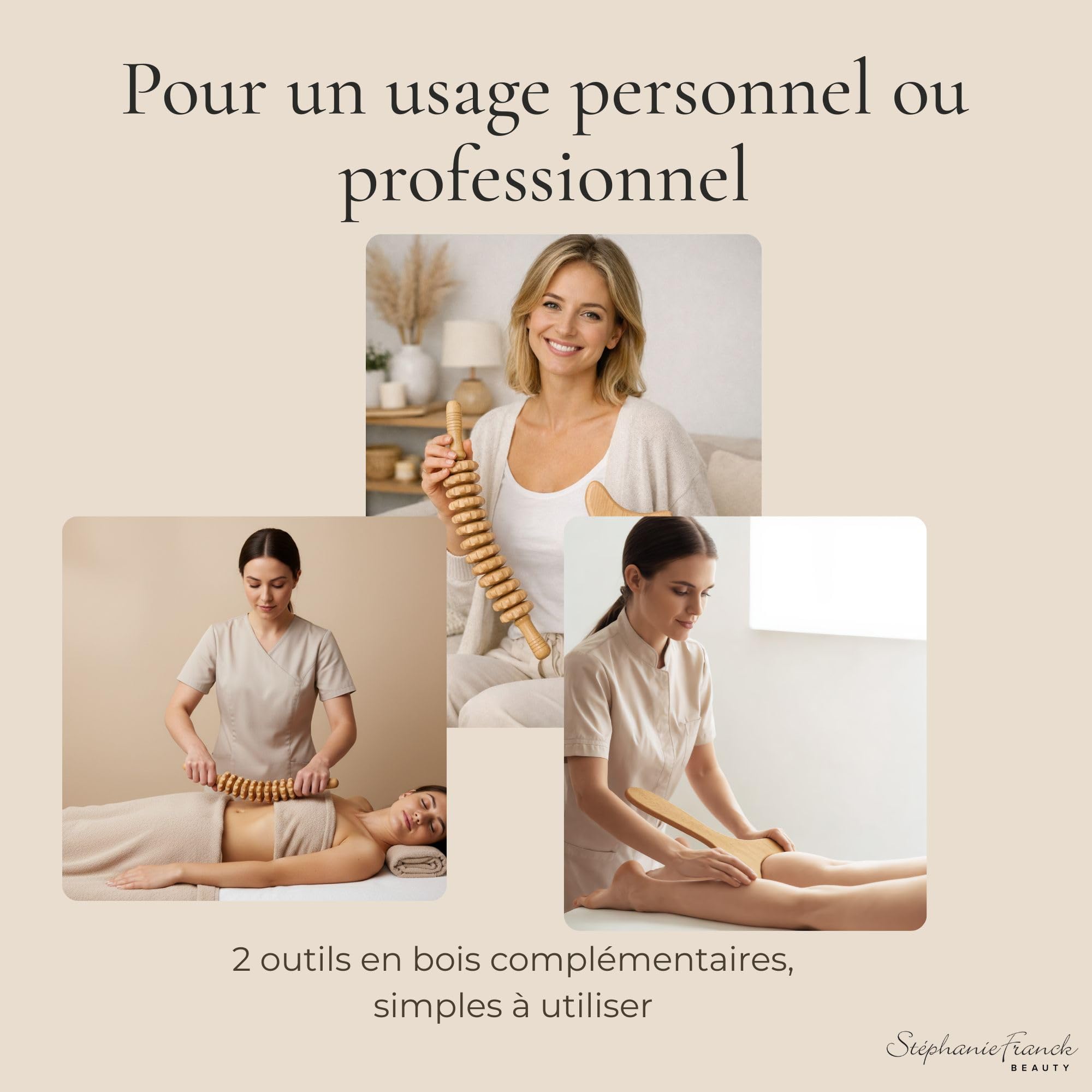 Set de Madérothérapie Corps en Bois avec Rouleau Courbé et Gua Sha, Outils de Massage Manuel Sculptant pour Jambes, Fesses, Ventre, Bras et Dos