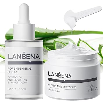 LANBENA 3 in 1 Blackhead Remover Set Pore Strips 30g+Pore Serum 30ml
