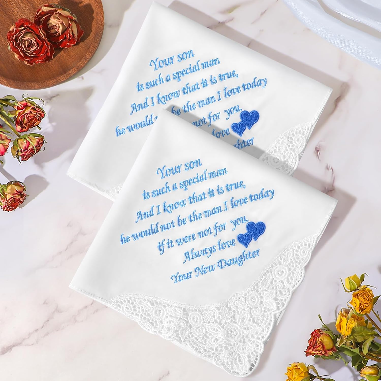 Wedding Handkerchiefs Mother Father of the Bride Gifts, Something Blue Embroidered Hankies Gifts On Wedding Day - Image 3