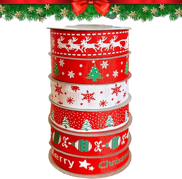 Party-Poter Christmas Ribbon Xmas Ribbons Christmas Ribbon for Crafts 6 Rolls Christmas Ribbon for Gift Wrapping Xmas Ribbon Red Christmas Wrapping Ribbon Christmas Ribbon