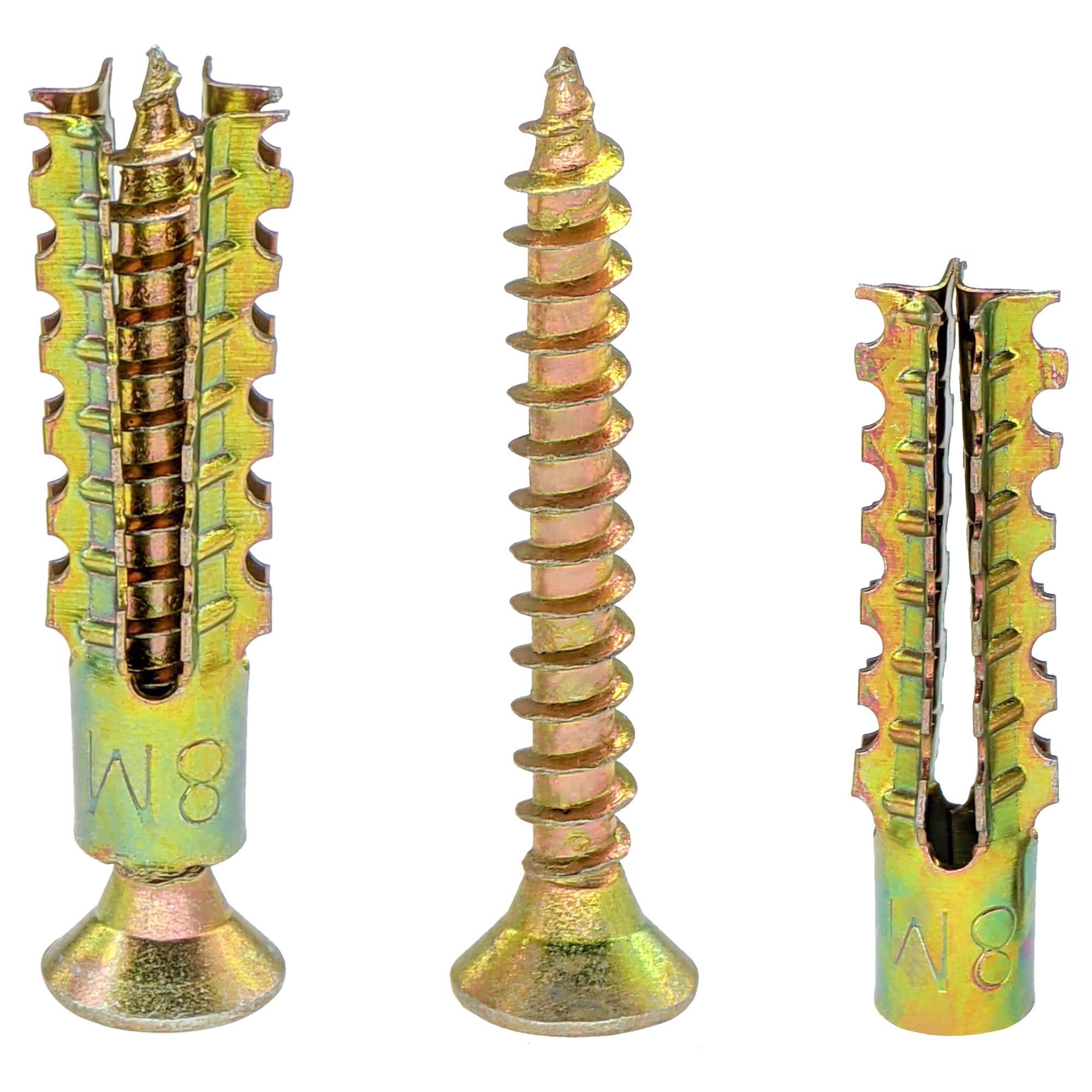 65-Pack Metal Expansion Anchors Bolts – Serrated Drywall Anchor with Screw Set (Colored Zinc)