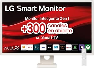 LG 32SR50F-W – Smart Monitor, 32″, Pantalla IPS, 1920×1080, IPS, (16:9), webOS23, 250 nits, con Mando, Sin Cámara, Inclinación Ajustable, Blanco