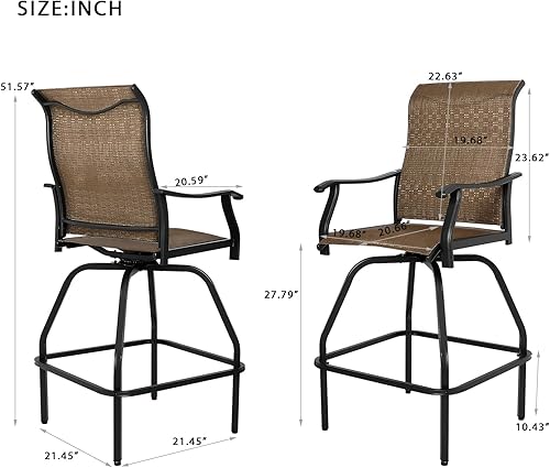 Miniatura 46 de LEVELEVE Juego de 2 taburetes de bar giratorios para patio, muebles de textileno para exteriores, estabilidad para todo tipo de clima