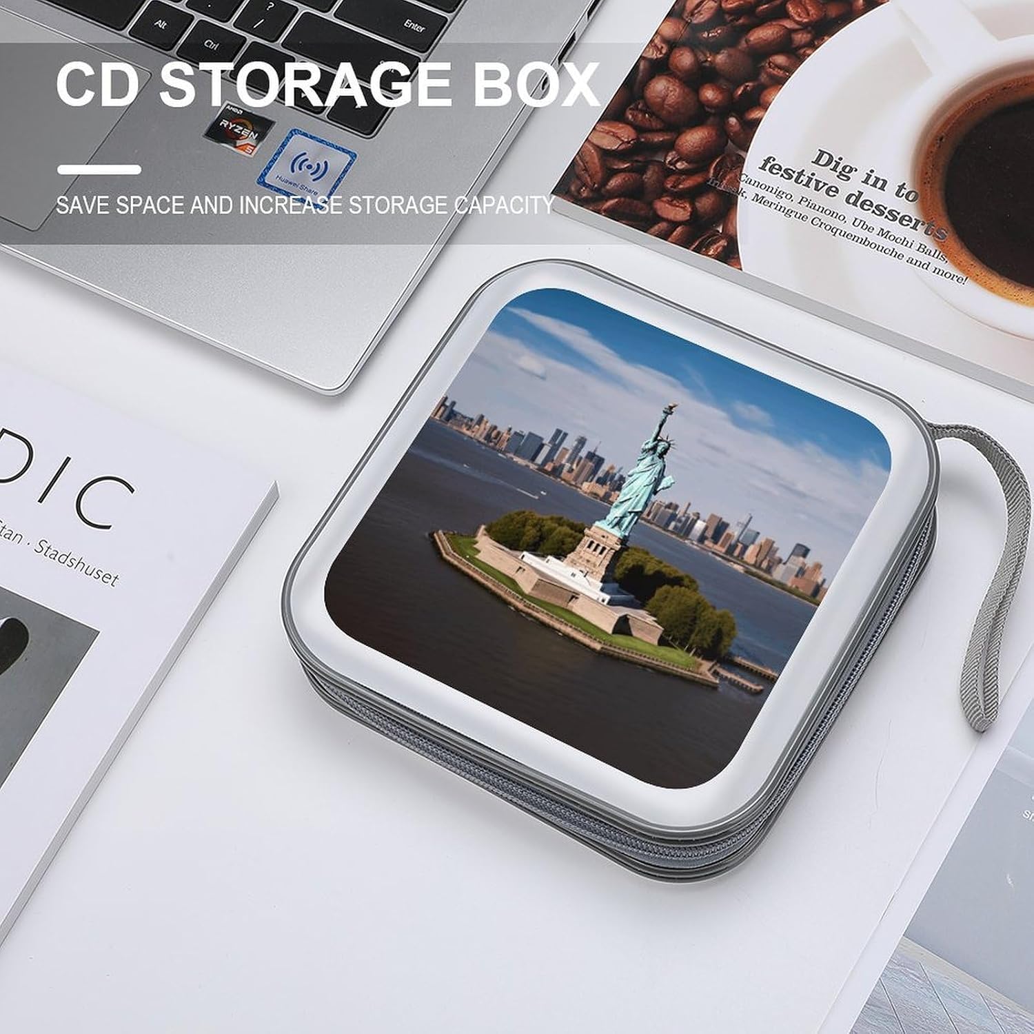 Statue of Liberty in NYC CD Case Holder Hard Plastic DVD Case Storage Holders 40 Capacity Large Storage Disc Wallet Bag Portable Zipper CD/DVD Wallet Holder Organizer for Car Home Travel