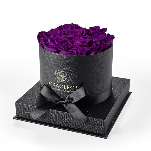 Graclect Preserved Roses in a Box - Forever Flowers, Immortal Roses, Eternal Rose Preserved Flowers for Delivery Prime for Mom - Purple Rose - Purple Roses in Black Box