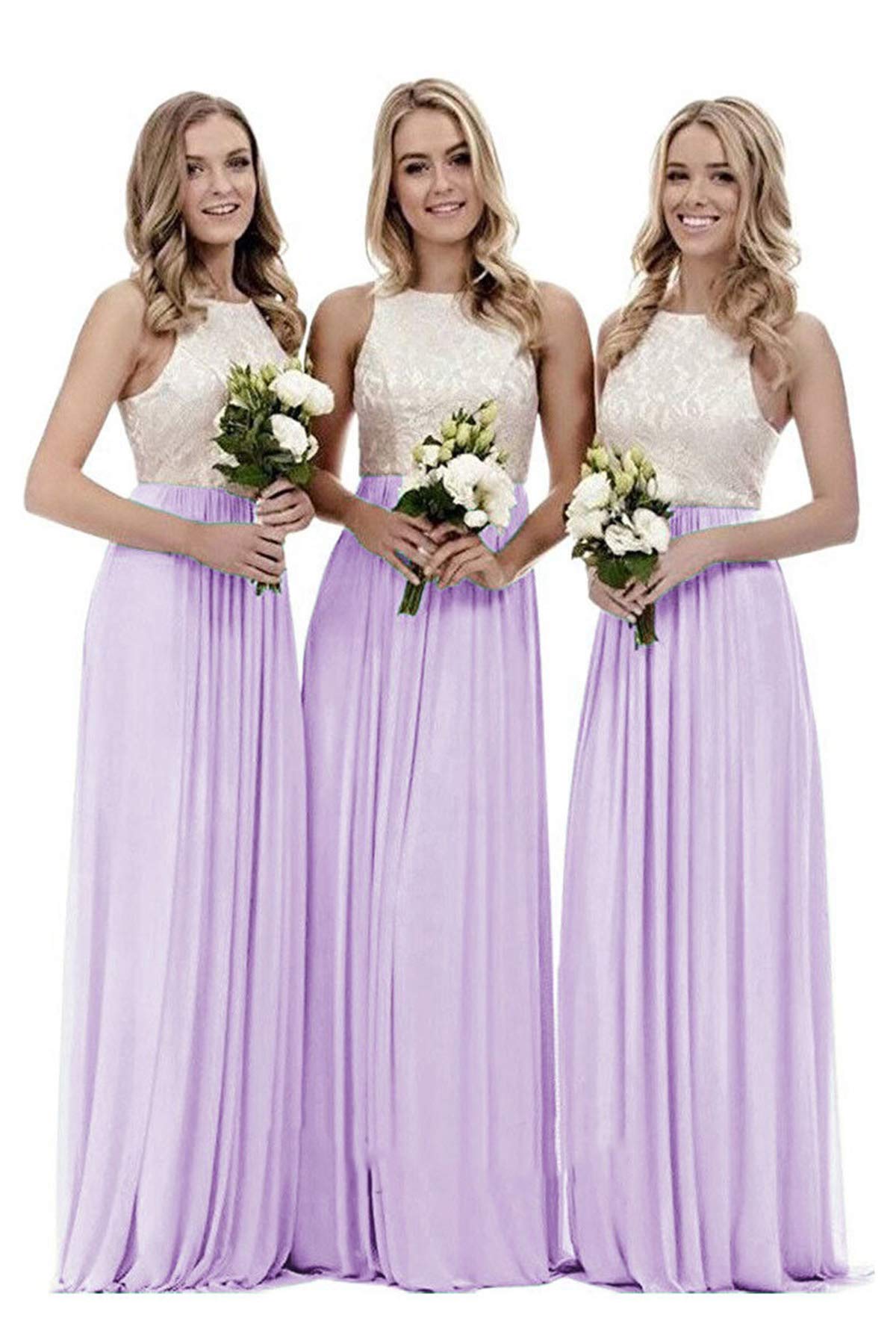 Wtw Women's Lilac Long Chiffon Lace Party Ball Prom Bridesmaid Dress-20