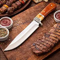 Faca Artesanal Premium Aço Inoxidável para Churrasco, Lâmina Full Tang Anti-Corrosiva e Cabo de Madeira de Carvalho