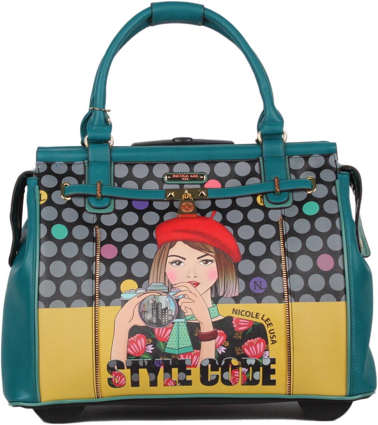 Nicole Lee Women's Fashion Blue Rolling Overnighter, Carry On with Laptop Compartment, Clara Loves Photo, One Size