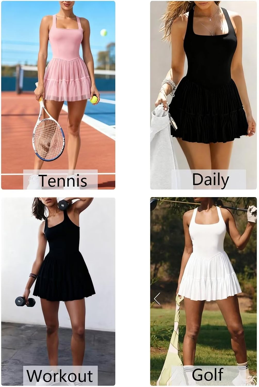 Jinsha Womens Tennis Dress Cute 2-in-1 Athletic Dresses Halter Neck Golf Workout Dress with Built-in Bra & Shorts Pockets - Image 6