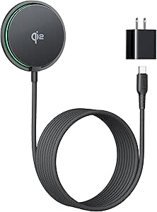 INIU Magnetic Wireless Charger, Qi2 Certified 15W Fast Mag-Safe Wireless Charging Pad with Cooling Fan & LED Light, for iPhone 17 16 15 14 13 12 Series, AirPods, and More (Adapter Included)