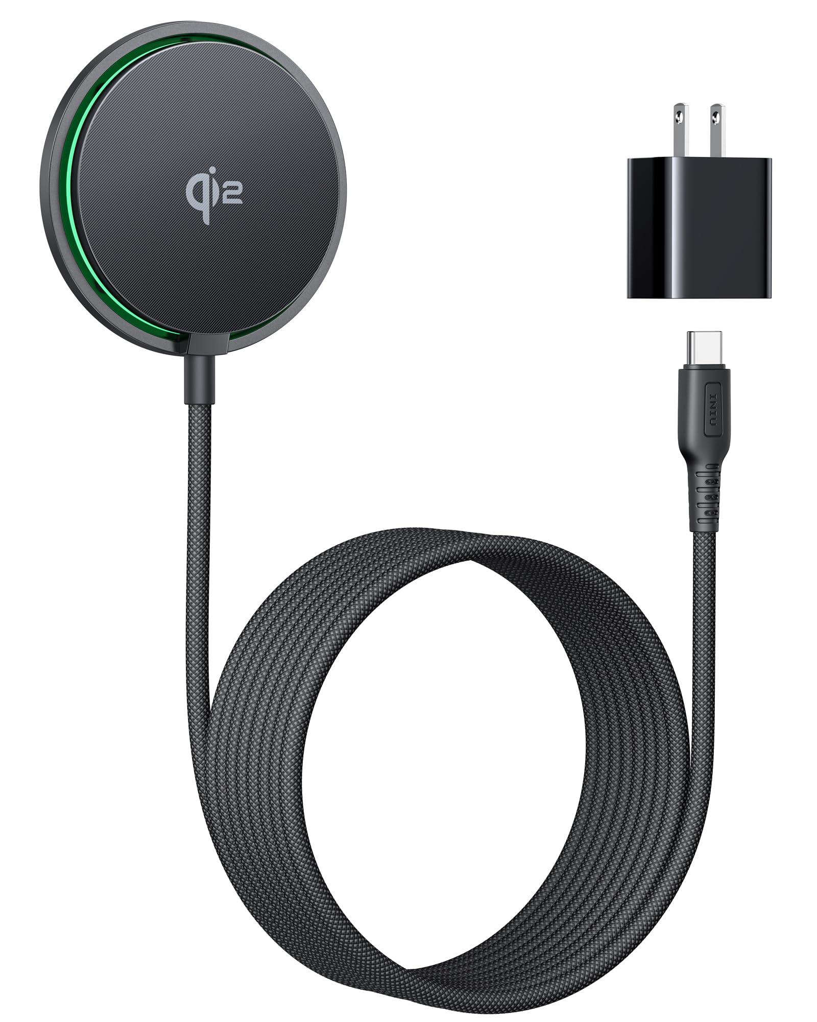 INIU Magnetic Wireless Charger, Qi2 Certified 15W Fast Mag-Safe Wireless Charging Pad with Cooling Fan & LED Light, for iPhone 17 16 15 14 13 12 Series, AirPods, and More (Adapter Included)
